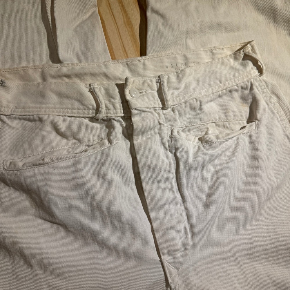 1940s ww2 US Navy White Cotton Twill Deck Pants High Waisted Button Fly Size 30